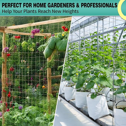 7X 30 Ft Nylon Trellis Netting, 6×6 Heavy Duty Trellis Mesh Garden Netting for Climbing Plants, Use for Tomatoes, Cucumbers, Peas, Grape Racks