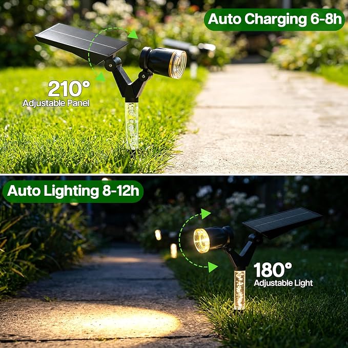 Solar Lights Outdoor Waterproof Spot Lights, 4 Pack Solar Powered Garden Spotlights for Outside Yard Pathway House Landscape Lighting, Auto On/Off, 3000K Warm White