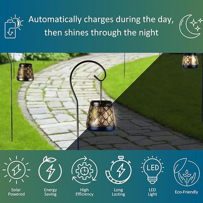 MCSSLNT Solar LED Stake Lantern with Shepherd Hook, Waterproof Solar-Powered Lighting, Decor for Gardens, Pathways & Patios