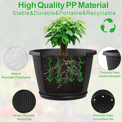 Fodetyff 14-inch-Plastic-Plant-Pots-with-Saucer, Flower Pots Containers for Indoor Outdoor Plants, Large Resin Planter with Drainage Holes and Saucers for Snake Plant Monstera