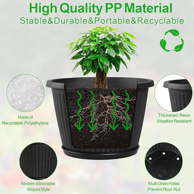 Fodetyff 16-inch-Plastic-Plant-Pots-with-Saucer, Flower Pots Containers for Indoor Outdoor Plants, Large Resin Planter with Drainage Holes and Saucers for Snake Plant Monstera