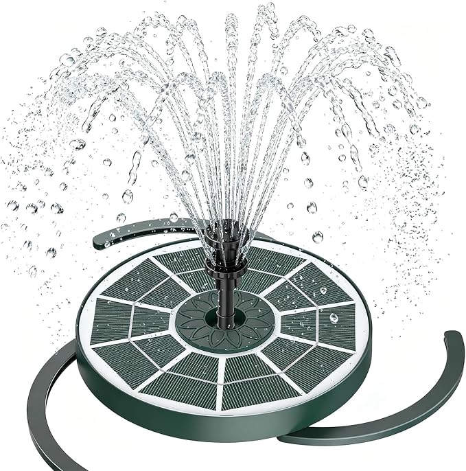 AISITIN 3.5W Solar Bird Bath Fountain Built-in 1500mAh Battery, Solar Water Pump with 8 Nozzles, Solar Powered Fountain Pump for Garden Birdbath Pool Fish Tank Pond and Outdoor (Dark Green)