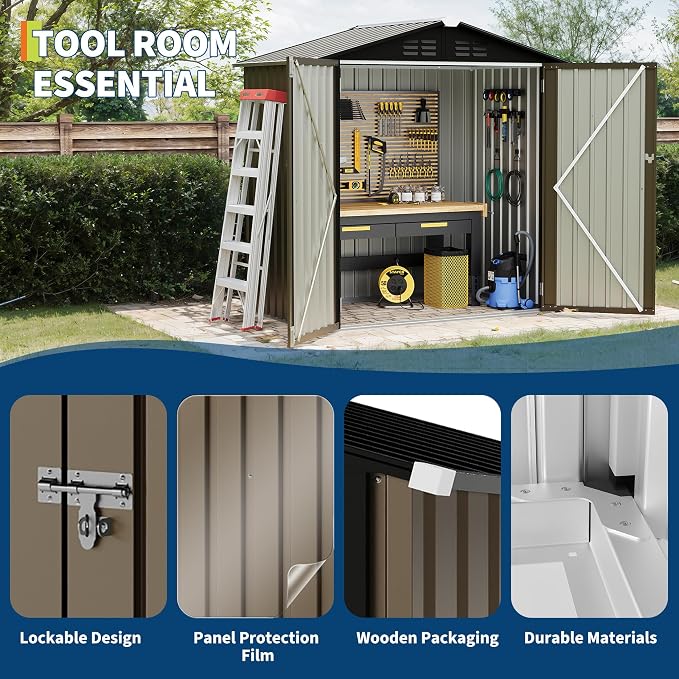 Garvee 6X4 FTOutdoor Storage Shed,130 Cu Ft Outdoor Tool Shed with Sloped Roof - Weather Resistant, Multi-Use Garden Shed for Bikes, Ladders & Seasonal Items