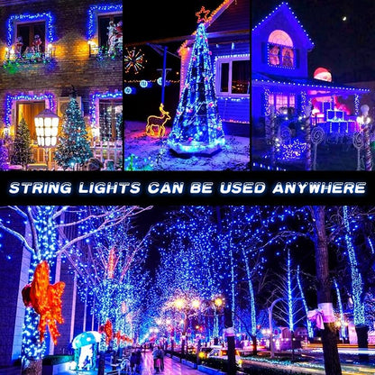 JMEXSUSS 600 LED Solar Christmas Lights, 206.7 ft Blue Solar Lights | Christmas Lights Outdoor Waterproof, 8 Modes Solar String Lights for Yard Patio Tree Garden Party Bushes Xmas Decorations