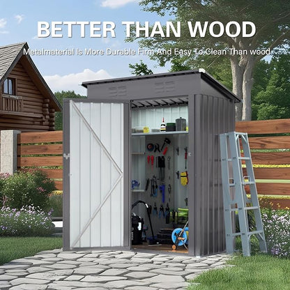 YOPTO 5X3 FT Sheds & Outdoor Storage,Metal Waterproof Tool Sheds with Pitched Roof and Lockable Door,Backyard House Buildings w/Vents,for Garden Sundries Sundries Bike,Gray