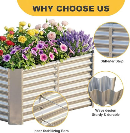 AHEONLAR 2 Pack 4×2×2ft Galvanized Raised Garden Beds, Rectangle Durable Planter Boxes Outdoor for Vegetables, Fruits, Flowers and Plants, Quick Assembly, Silver