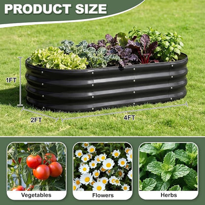 Galvanized Raised Garden Bed- Planter Garden Boxes Outdoor, Raised Beds for Gardening, 4x2x1ft Metal Garden Bed Kit for Vegetables Flower, Planter Raised Bed with Protective Tape & Tools.Gray-4pack