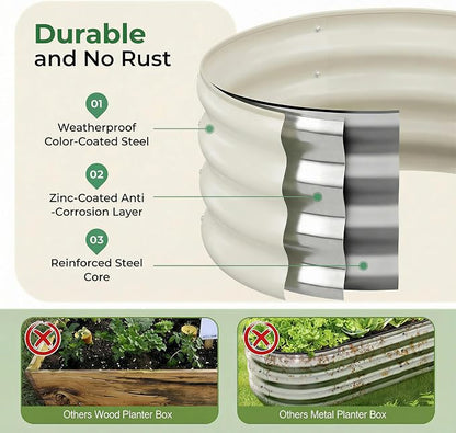 Sponvatt 3 Pcs Round Galvanized Raised Garden Bed Kit 24 x 12 Inch Metal Planter Box Outdoor with Safety Rubber Edge Trim Rust Proof Weather Resistant Circular Steel Garden Beds White 12 Inch Deep