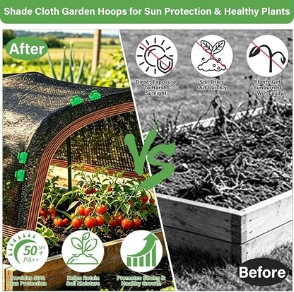 Garden Shade Cloth Kit 10x10FT, 50% Sunblock Garden Shade for Plants with 6 Sets Garden Hoops & Clips, UV Resistant Raised Bed Shade Cover for Outdoor Plants, Vegetables & Greenhouse