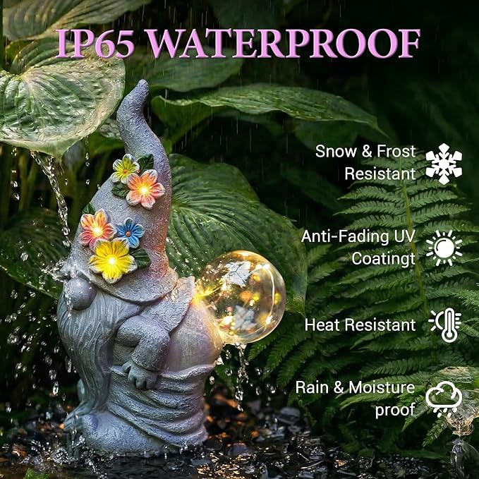 Solar Funny Garden Gnome Statue: Outdoor Lights Decorations | Waterproof Resin Sculpture,Yard Lawn Porch Balcony Patio Home Decor,Birthday Gifts for Mom Women Grandma