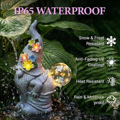 Solar Funny Garden Gnome Statue: Outdoor Lights Decorations | Waterproof Resin Sculpture,Yard Lawn Porch Balcony Patio Home Decor,Birthday Gifts for Mom Women Grandma
