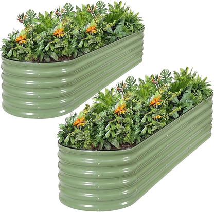 1MORE Galvanized Raised Garden Bed- Planter Garden Boxes Outdoor, Raised Beds for Gardening,Metal Garden Bed Kit for Vegetables Flower, Planter Raised Beds.8x2x1.4ft Green-2pcs