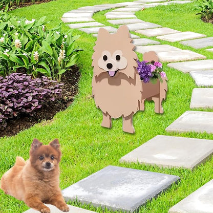 Brown Pomeranian Dog Planter, 9.84 x 8.66 x 16 Inches | Dog Flower Pot, Cute Animal Shaped Plant Pot, Gifts for Women & Pet Lovers, Indoor Outdoor Garden Home Office Decor