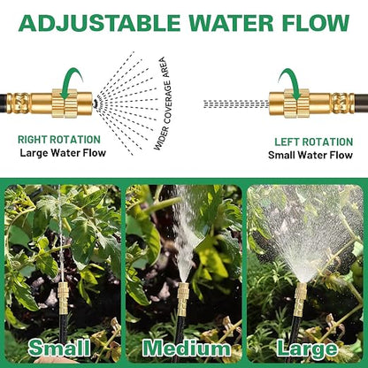 Riboud 110Ft Drip Irrigation System, 2026-Upgrade Garden Watering Kit with 16 Adjustable Copper Rotating Arm Nozzles, 360° Flexible Spray Irrigation Kit for Raised Beds, Lawn, Greenhouse