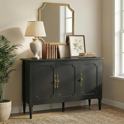 RoyalCraft Buffet Sideboard Cabinet with 3 Doors, Wooden Coffee Bar Credenza with Adjustable Shelves, Vintage Storage Cabinet for Kitchen Dining Entryway Living Room, Black