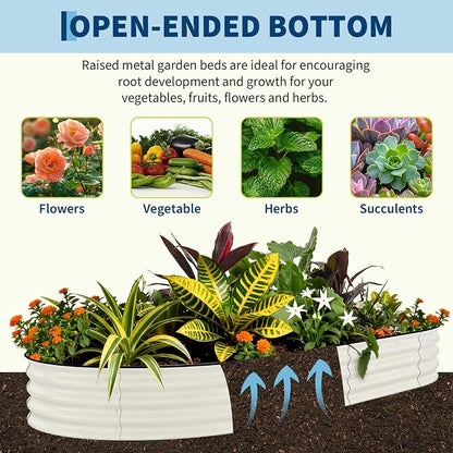 GarveeTech Oval Raised Garden Bed 10x4x1.5 ft - 0.6mm Thick Metal Raised Bed, Rust & Corrosion Resistant, Open Bottom for Drainage, Anti-Cut Strip Included, for Vegetables Flowers Planting, Beige