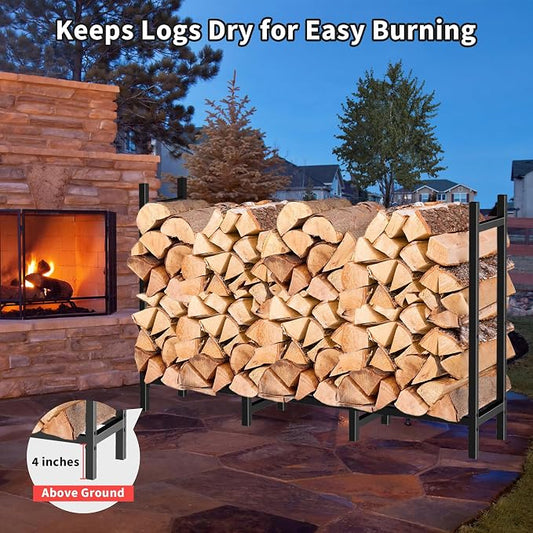 DIAMONDFORGE 4ft Firewood Rack Outdoor, Heavy Duty Fire Wood Stand, Metal Firewood Rack Indoor, Firewood Holder Storage, Log Wood Pile Racks Stand for Patio, Garden, Backyard, Matte Black