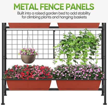 CADUKE Raised Garden Bed, Garden Raised Planter Box with Legs, 32" Elevated Vegetable Garden Beds with Drainage Holes & Trellis, Herb Garden Planter Outdoor for Vegetables, Balcony, Red