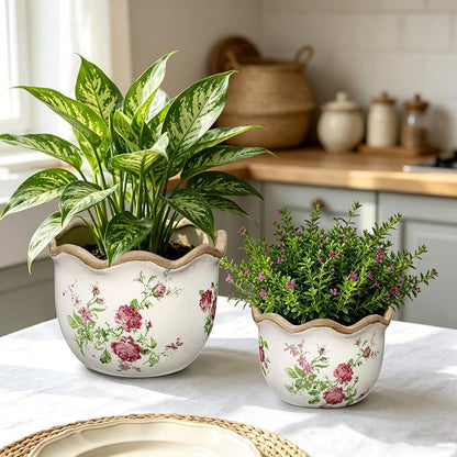 Hollyone 2 Pack Ceramic Planter Pink Vintage Ceramic Pot 5.5 + 6.6inch Decorative Flower Plant Pot with Drainage Hole Crackle Glaze for Indoor Outdoor Tuscan Decor Home Living Room Garden Decor