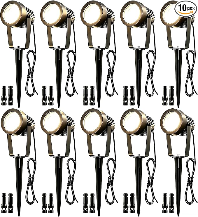 Low Voltage Landscape Spotlights, 12V LED Outdoor Spot Lights, Up Lighting Wired for Yard Garden Pathway Tree, 10W Aluminum Landscape Path Lights with Connectors, IP66 Waterproof & 4000K, 10 Pack
