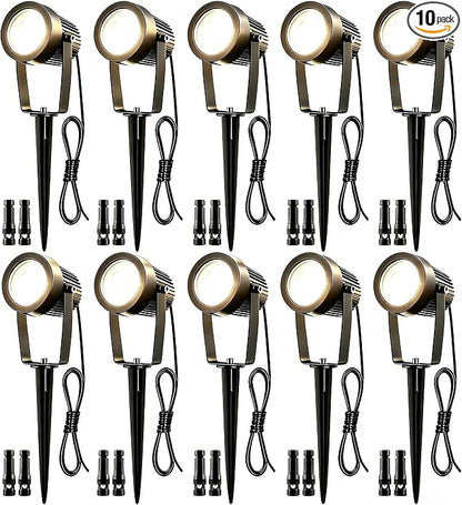 Low Voltage Landscape Spotlights, 12V LED Outdoor Spot Lights, Up Lighting Wired for Yard Garden Pathway Tree, 10W Aluminum Landscape Path Lights with Connectors, IP66 Waterproof & 4000K, 10 Pack