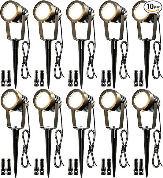 Low Voltage Landscape Spotlights, 12V LED Outdoor Spot Lights, Up Lighting Wired for Yard Garden Pathway Tree, 10W Aluminum Landscape Path Lights with Connectors, IP66 Waterproof & 4000K, 10 Pack