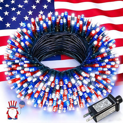 Red White and Blue Lights, 66FT 200 LED 4th of July String Lights Outdoor, Waterproof 8 Modes Connectable Plug In Patriotic Decorations Light for Indoor Independence Memorial Day Party Holiday