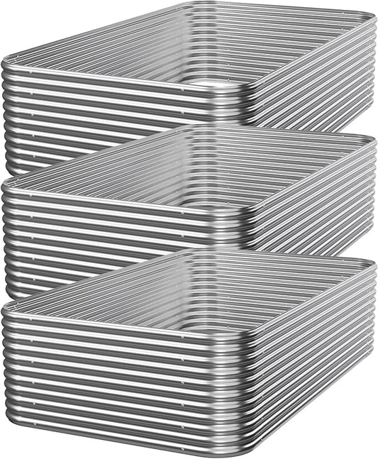 3 PCS Tall Galvanized Raised Garden Bed Outdoor, Metal Garden Bed for Vegetables, Above Ground Garden Box for Flower, Steel Raised Beds for Gardening - 4x2ft