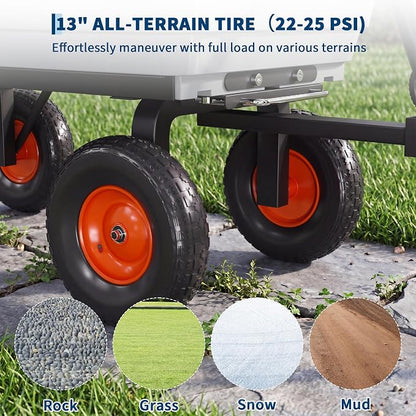 GarveeLife Poly Garden Dump Cart, 1200 lb Wheelbarrow Yard Cart with 13 in Wheels, Quick-Dump & Towable Utility Wagon for Yard, Soil, Rocks（Gray）