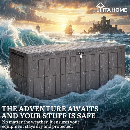 YITAHOME XXL 240 Gallon Extra Large Deck Box | Waterproof Resin Outdoor Storage Box with Lock and 3-Person Bench Seating for Patio Furniture Cushions,Garden Tools & Pool