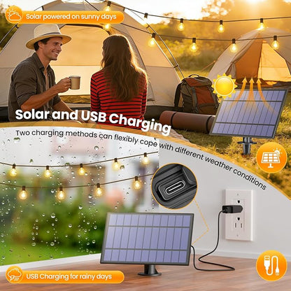 Mlambert 100FT(25FTx4) Solar Powered String Lights Outdoor, Waterproof Patio Light String with 40+3 Shatterproof LED G40 Bulbs for Backyard Garden-Black