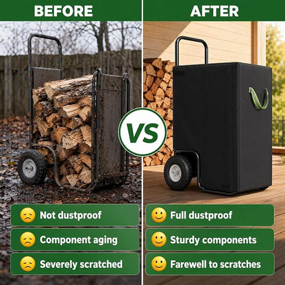 Firewood Cart Cover, 600D Oxford Waterproof Log Cart Cover Replacement with Zipper and Hook & Loop Fasteners, Weather Resistant Protector for Rolling Firewood Rack Indoor Outdoor