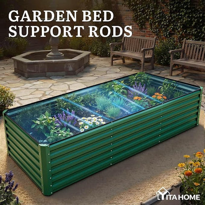 YITAHOME 6pcs 8x4x2 ft Galvanized Raised Garden Bed Kit, Large Metal Planter Box with Gloves, Safety Rubber & Support Rod, Outdoor Flower Bed for Plants Vegetables, Green