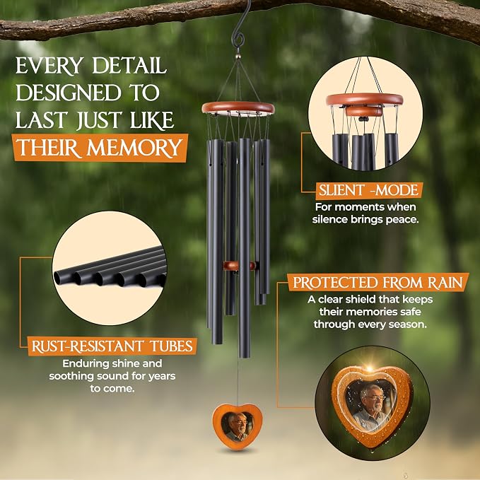 32 Inch Memorial Wind Chimes Outdoor, Personalized Sympathy Gifts for Loss of Loved One, Memorial Gifts for Loss of Mom, Sympathy Wind Chimes for Mother, Father, Brother, Sister