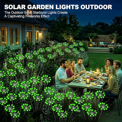 Solar Garden Lights Outdoor, 2 Pack New Upgraded Solar Swaying Starburst Light, Waterproof Fireworks Solar Lights, Yard Patio Pathway Decoration, Green