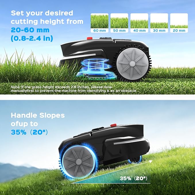 V3 Robotic Lawn Mower with AI Vision Technology, Adjustable Grass Cutting Height, APP Control, Low-Noise Performance, No-Go Zone Function, Efficient Robot Lawn Mower for Small Lawns(Jet Black)