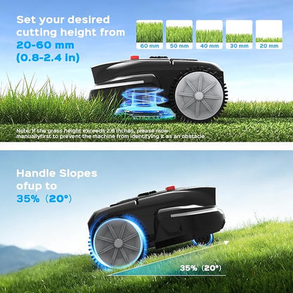 V3 Robotic Lawn Mower with AI Vision Technology, Adjustable Grass Cutting Height, APP Control, Low-Noise Performance, No-Go Zone Function, Efficient Robot Lawn Mower for Small Lawns(Jet Black)