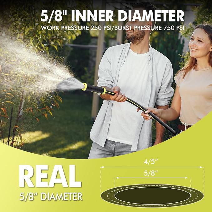 Garden Hose 100FT Heavy-Duty Premium 5/8'' Rubber 3-Layer Water Hose - Innovation Flexible Hybrid Lightweight Water Hose with Full Brass Male to Female Fittings (Green)