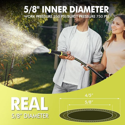 Garden Hose 100FT Heavy-Duty Premium 5/8'' Rubber 3-Layer Water Hose - Innovation Flexible Hybrid Lightweight Water Hose with Full Brass Male to Female Fittings (Green)