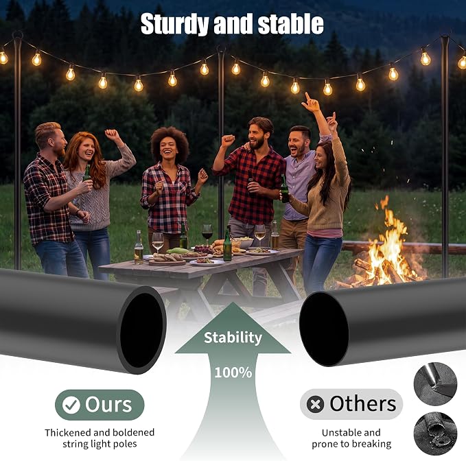 String Light Poles for Outside 4 Pack, 10.5 Feet Outdoor String Lights Poles for String Lights, Backyard Patio Light Poles for Bistro Party Wedding, Metal Outdoor String Light Pole