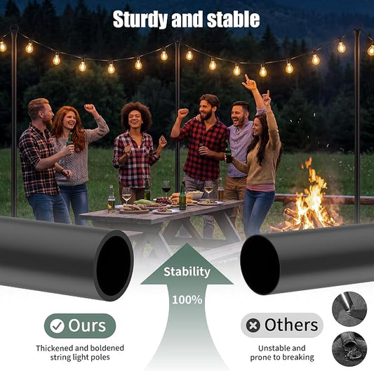 String Light Poles for Outdoor 2 Pack,10 Ft Outside String Light Pole for String Lights, Backyard Patio Light Poles for Parties Bistro Wedding