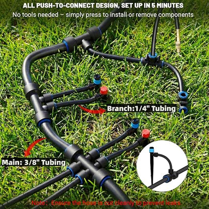 230FT Drip Irrigation Kit with Quick Connect PE Tubing, Automatic Garden Watering Sprinkler System, 2026 Upgraded Water-Saving Design with 3 Adjustable Misting Emitters, Greenhouse & Raised Bed