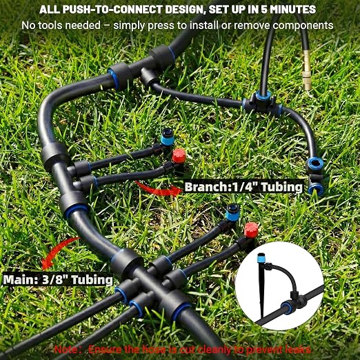 100FT Drip Irrigation Kit, Automatic Garden Watering System with Quick Connect PE Tubing, 2026 New Upgraded Water-Saving Design, 3 Adjustable Nozzles for Yard, Greenhouse, Lawn & Raised Bed