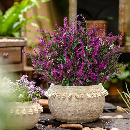 XLFAQXM 8 Pack Artificial Plants Flowers Grass Shrubs Lavender No Fade Faux Plastic Flowers Outdoor for Farmhouse Garden Porch Patio Indoor Wedding Decoration Greenery Fake Plants uv Resistant