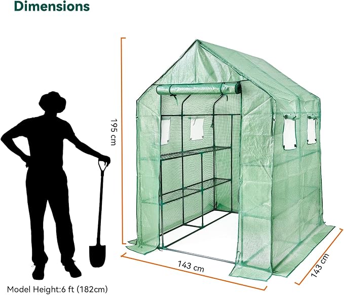 Walk in Greenhouse with Shelves,Plastic Growhouse Frame for Garden,12 Tiers Green House with Reinforced PE Cover and 4 Windows,56" L x 56" W x 77" H,for Indoor Outdoor Seeding and Plant Growing