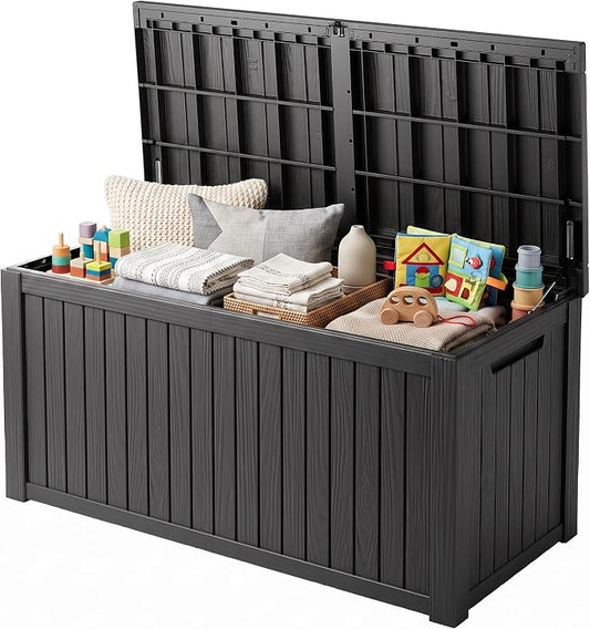 200 Gallon Resin Deck Box Waterproof Outdoor Storage Box for Patio Furniture Pool Accessories Indoor Storage for Cushion Garden Tools, Black