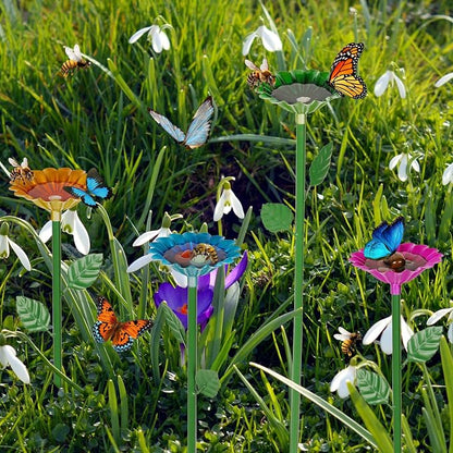4 Pack Bee Watering Station, Bee Bath for Garden Metal Bee Water Feeder with Flower Design, Colorful Butterfly Bee Bath Bowl for Outdoor Garden Yard Decor (Red,Green,Blue,Yellow)