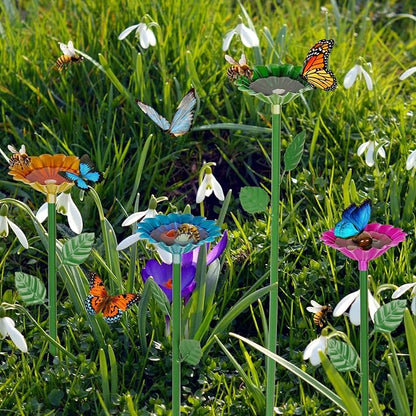 2 Pack Bee Watering Station,Bee Bath for Garden Metal Bee Water Feeder with Flower Design, Colorful Butterfly Bee Bath Bowl for Outdoor Garden Yard Decor (Blue,Yellow)