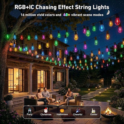 LETIANPAI 200ft RGB+IC Outdoor String Lights, IP67 Waterproof LED Color Changing Clear Bulb String Lights with App & Remote Control, Shatterproof Hanging Patio Lights for Backyard Garden Party