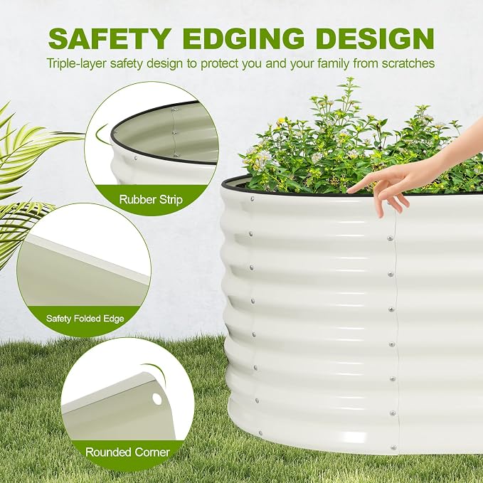 24" Tall Galvanized Raised Garden Bed Outdoor, 6x3x2ft Deep Metal Planter Box with Safety Edging & Support Bars, Large Oval Raised Beds for Gardening Plants Vegetables Herbs Flowers (White)